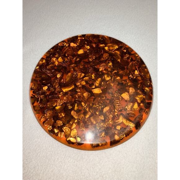 MCM Orange Lucite Resin Abalone Sea Shell Trivet Hot Plate 8” Footed Vintage - Picture 1 of 10